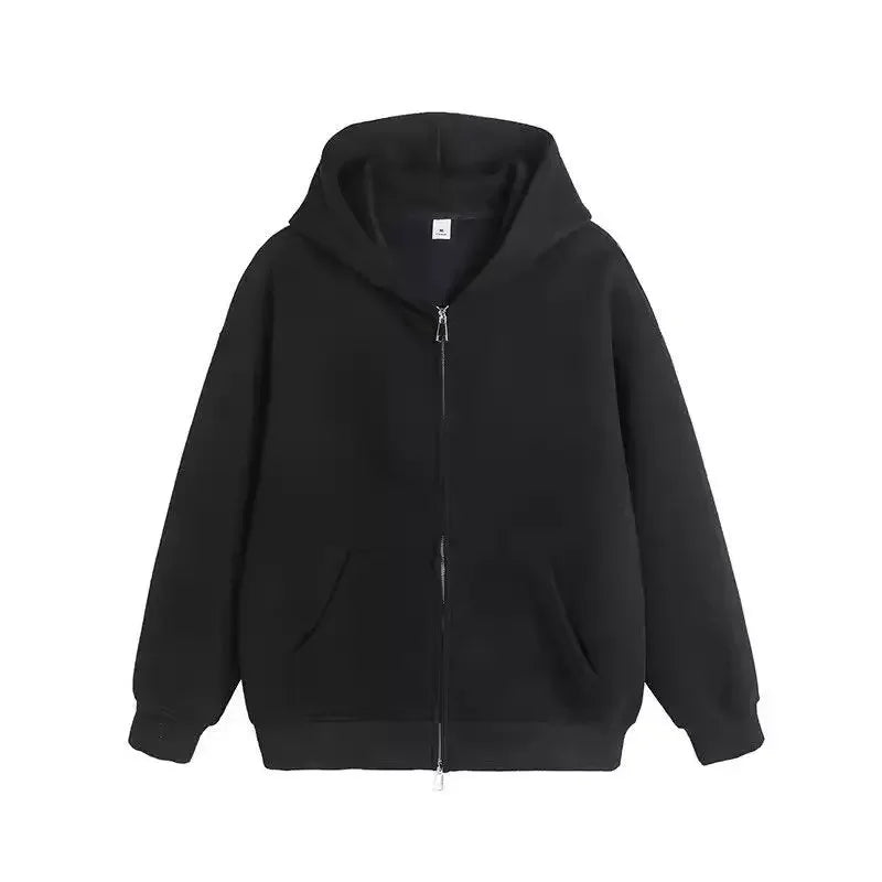 Plain Color Double Zipper Hoodie Black, M - Streetwear Hoodie - Slick Street