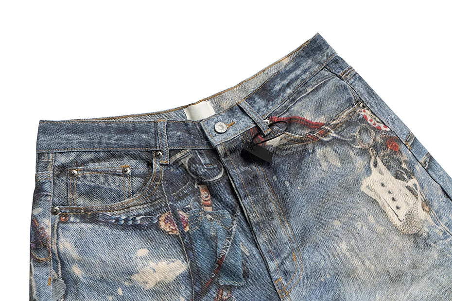 Hanging Keychain Graphic Denim Shorts , - Streetwear Shorts - Slick Street