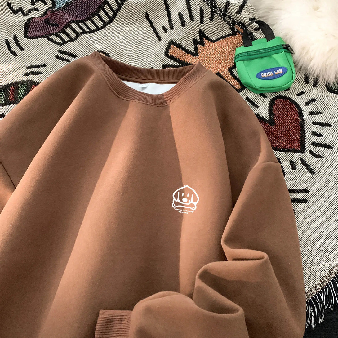 Cute Dog Graphic Waffle Fabric Sweater Brown, XXS - Streetwear Sweater - Slick Street