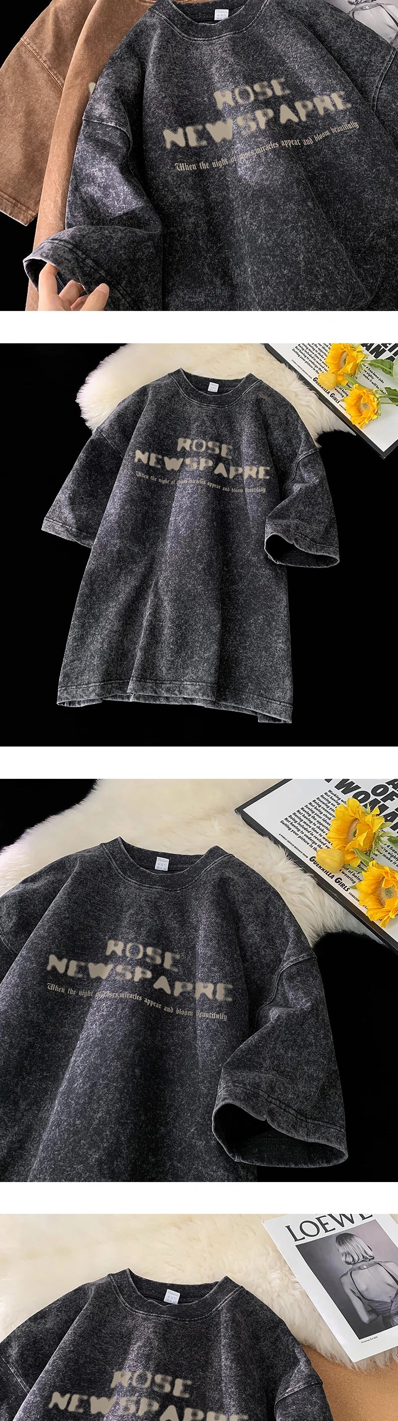 Bloom Rose Gothic Washed T-Shirt , - Streetwear T-Shirts - Slick Street