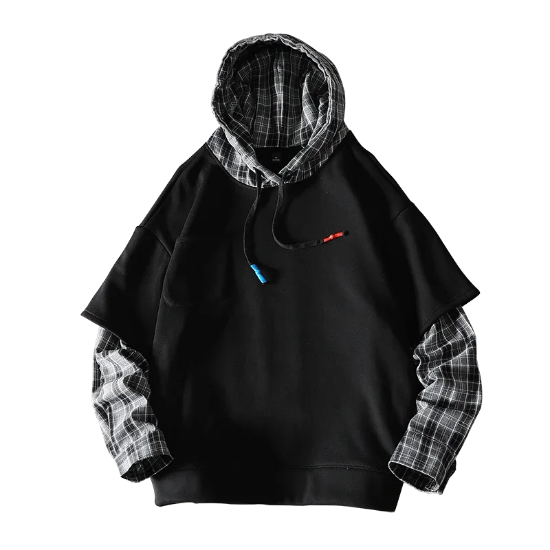 Fake Double Shirt Checkered Hoodie , - Streetwear Hoodie - Slick Street