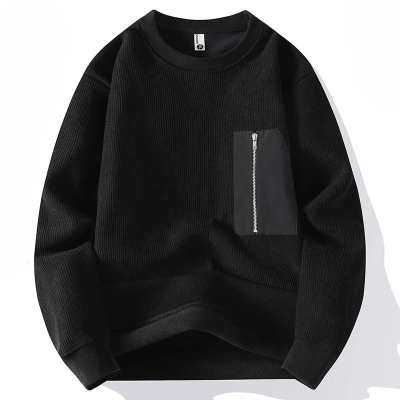 Zipper Pocket Design Pullover Sweater Black, XS - Streetwear Sweater - Slick Street