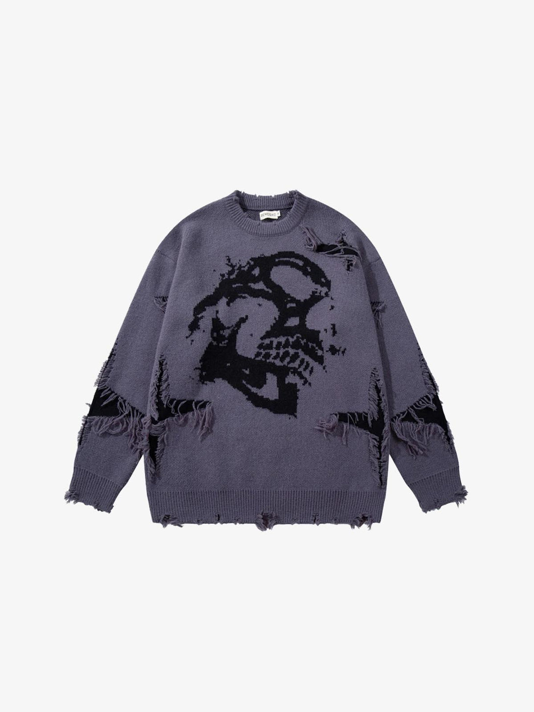 Skull Star Knitted Sweatshirt gray, XS - Streetwear Sweatshirts - Slick Street