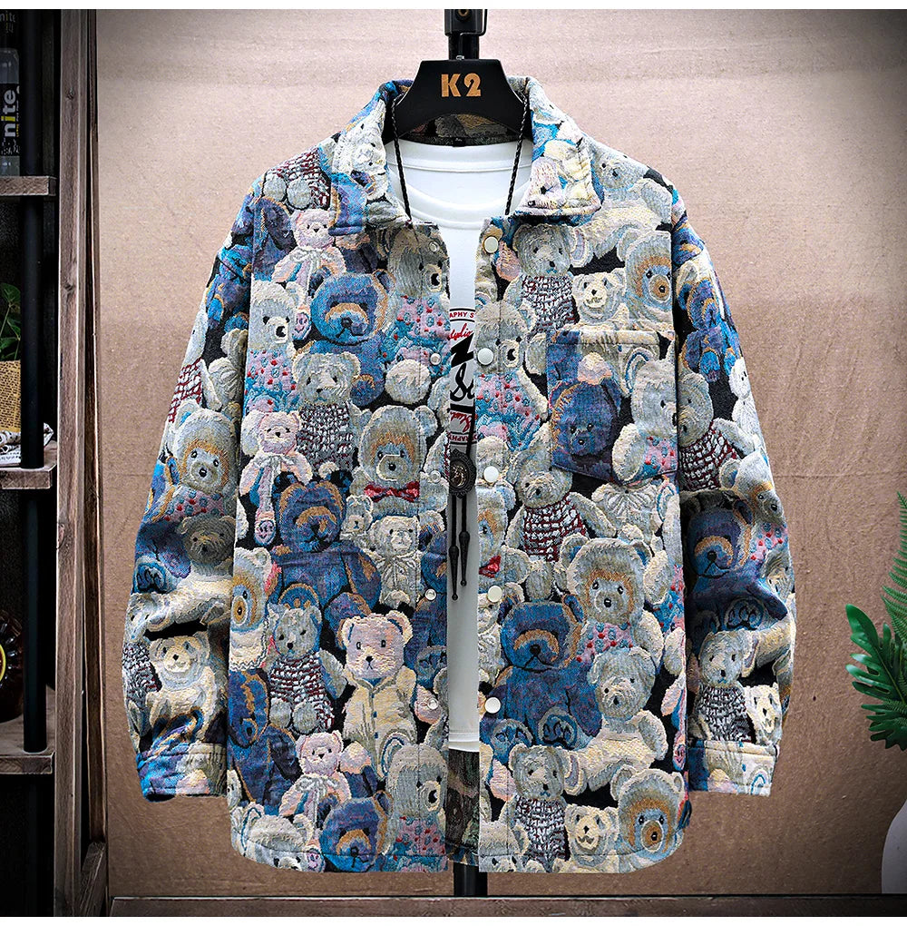 Teddy Bear Jacquard Jacket , - Streetwear Jackets - Slick Street