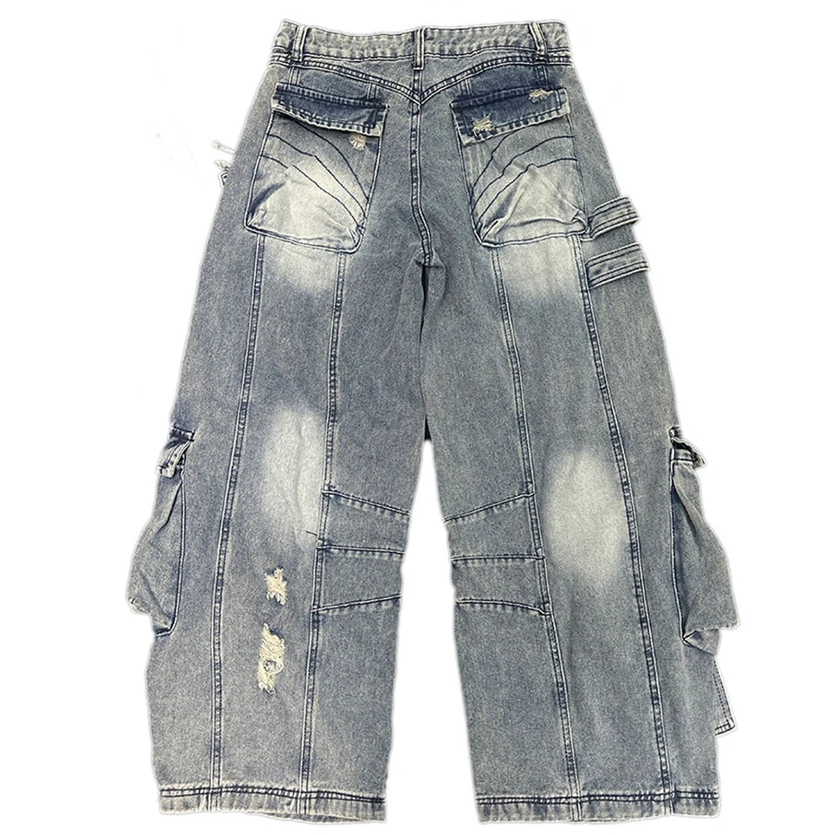 Denim Blue Ripped Baggy Pants , - Streetwear Pants - Slick Street
