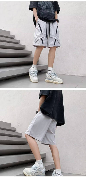 Multi Zipper Style Elastic Waist Shorts ,  - Streetwear Shorts - Slick Street