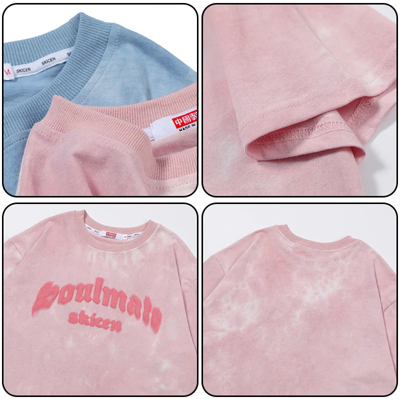 Soulmate Tie Die O-Neck Loose T-Shirt , - Streetwear T-Shirts - Slick Street