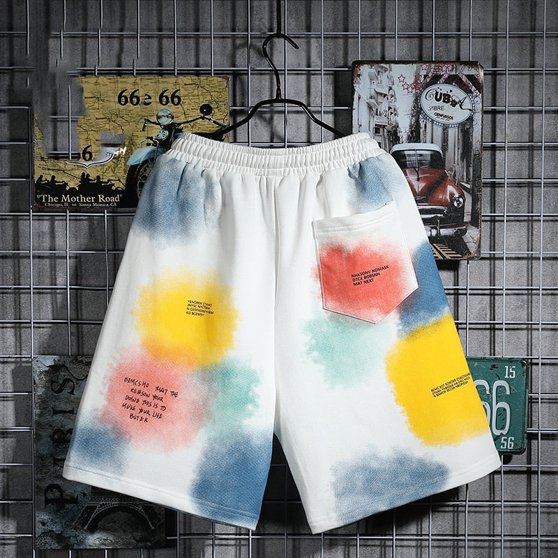 BEMCSHO Gym Workout Grunge Splatter Shorts ,  - Streetwear Shorts - Slick Street