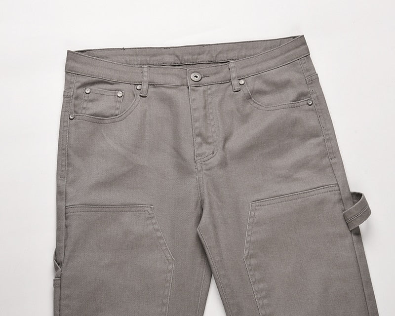 Solid Color Multi Pockets Denim Pants ,  - Streetwear Pants - Slick Street