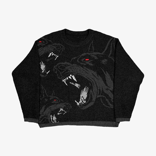 Devil Doberman Knitwear Sweater Black, M - Streetwear Sweater - Slick Street