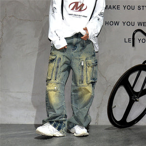Distressed Denim Cargo Pants , - Streetwear - Slick Street