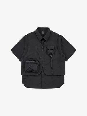 Multi Vest Pockets Two Pieces T-Shirt Black, M - Streetwear T-Shirts - Slick Street