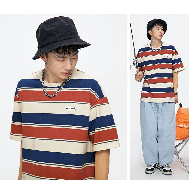 SQ2 Multi Striped Color Loose T-Shirt , - Streetwear T-Shirts - Slick Street