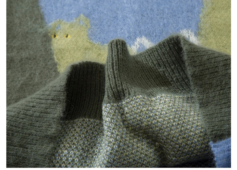 Cat Graphic Knitted Sweater , - Streetwear Sweatshirts - Slick Street