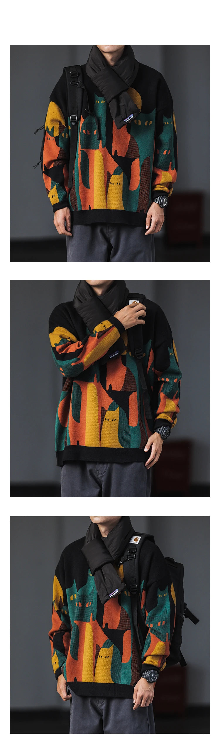 Moonnight Cat Abstract Crew Neck Sweater ,  - Streetwear Sweater - Slick Street