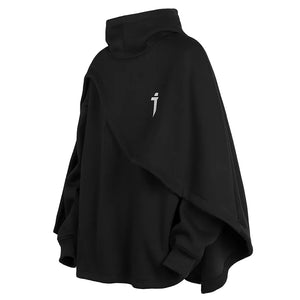 High Neck Cloak Two Piece Hoodie Black, M - Streetwear Hoodie - Slick Street