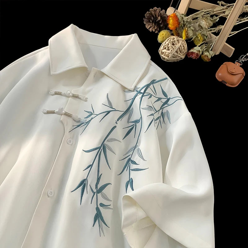 Floral Leaves Short Sleeve Shirt , - Streetwear T-Shirt - Slick Street