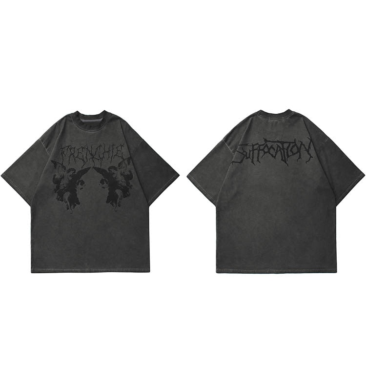 TRENCHIE Suffocation Fairy Angel Loose T-Shirt Gray, M - Streetwear T-Shirt - Slick Street
