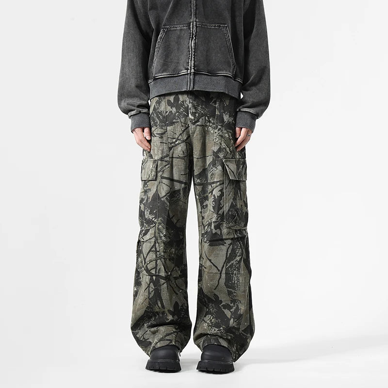 Black Camo Leaf Pattern Pants , - Streetwear Pants - Slick Street