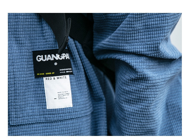 Corduroy Waffle Plaid Semi Collar Overshirt ,  - Streetwear Tops - Slick Street