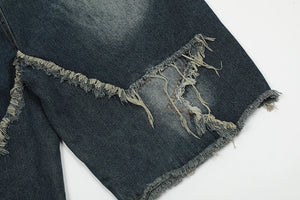 Blue Denim Tassel Star Shorts , - Streetwear Shorts - Slick Street