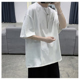 Loose Round Neck Plain T-Shirt , - Streetwear T-Shirts - Slick Street