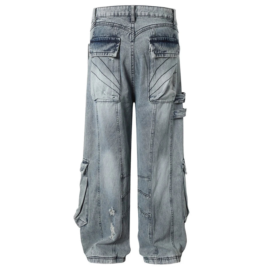 Denim Blue Ripped Baggy Pants , - Streetwear Pants - Slick Street