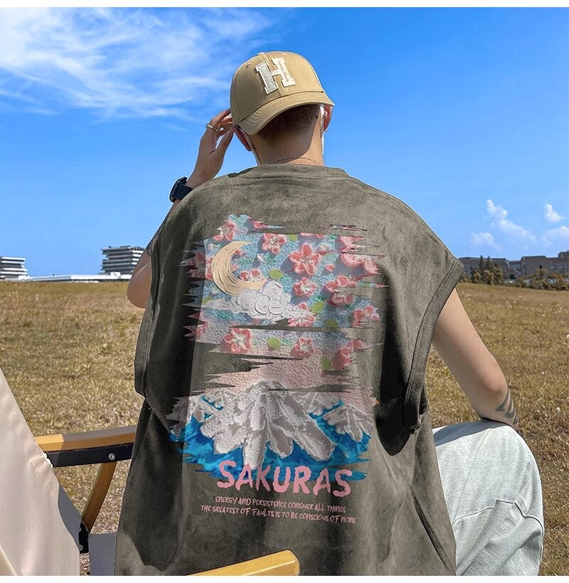 SAKURAS Colorful Scenery Painting T-Shirt , - Streetwear T-Shirts - Slick Street