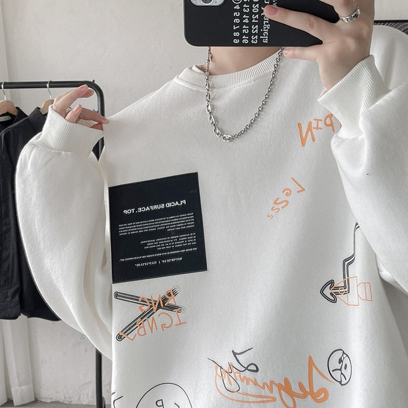 VEGUANZHE Emoji Pattern Pullover Sweatshirt , - Streetwear Sweatshirts - Slick Street