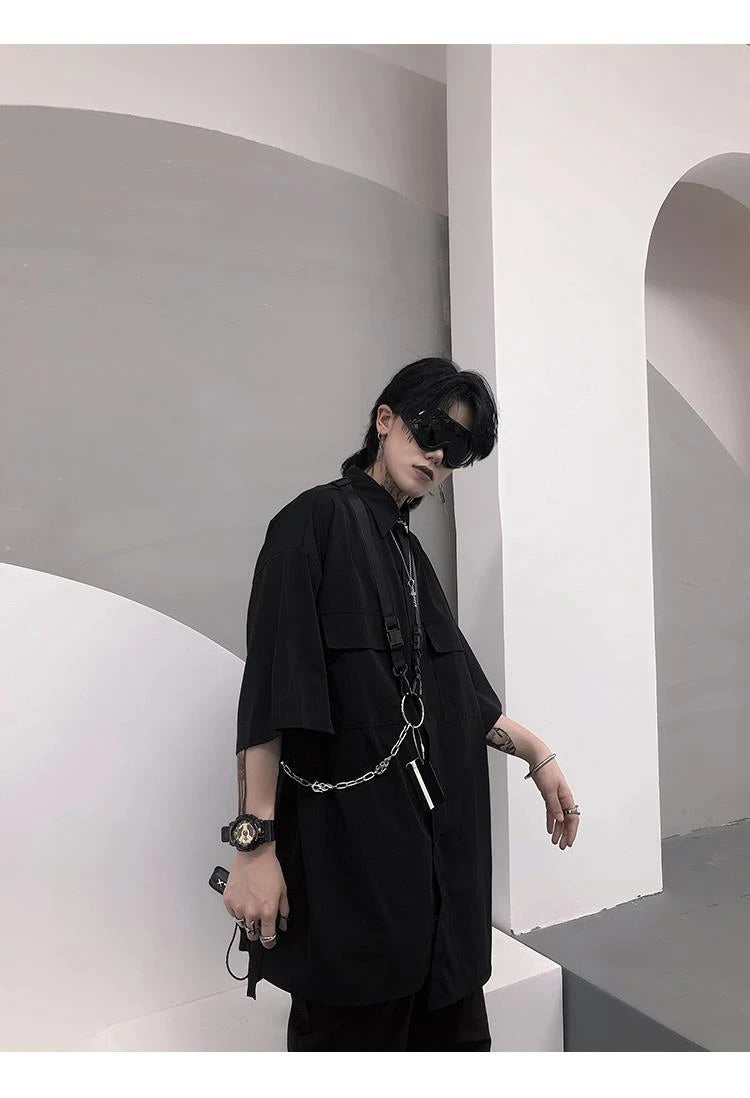 Elegant TA Buckles Chain Shirt And Shorts Set , - Streetwear T-Shirt - Slick Street