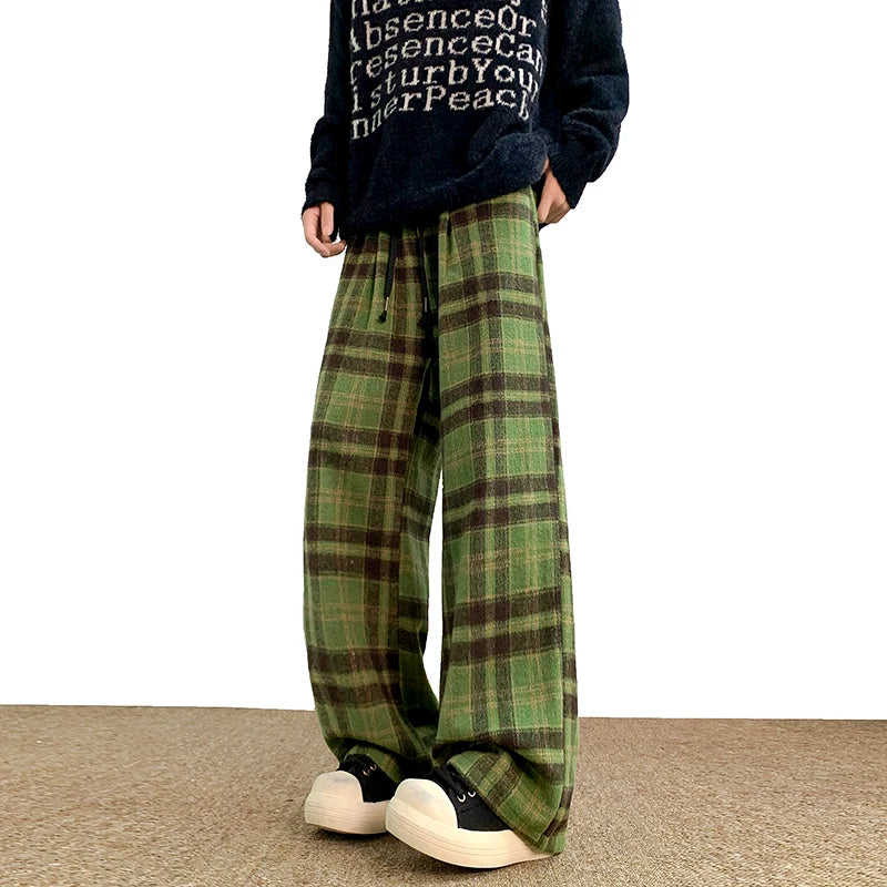 Plaid Baggy Style Elastic Waist Pant , - Streetwear Pant - Slick Street