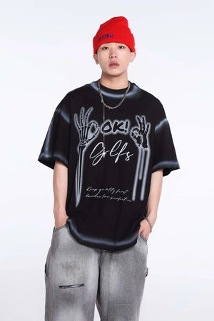 Black Lining Skeleton Hands Graphic T-Shirt ,  - Streetwear T-Shirt - Slick Street