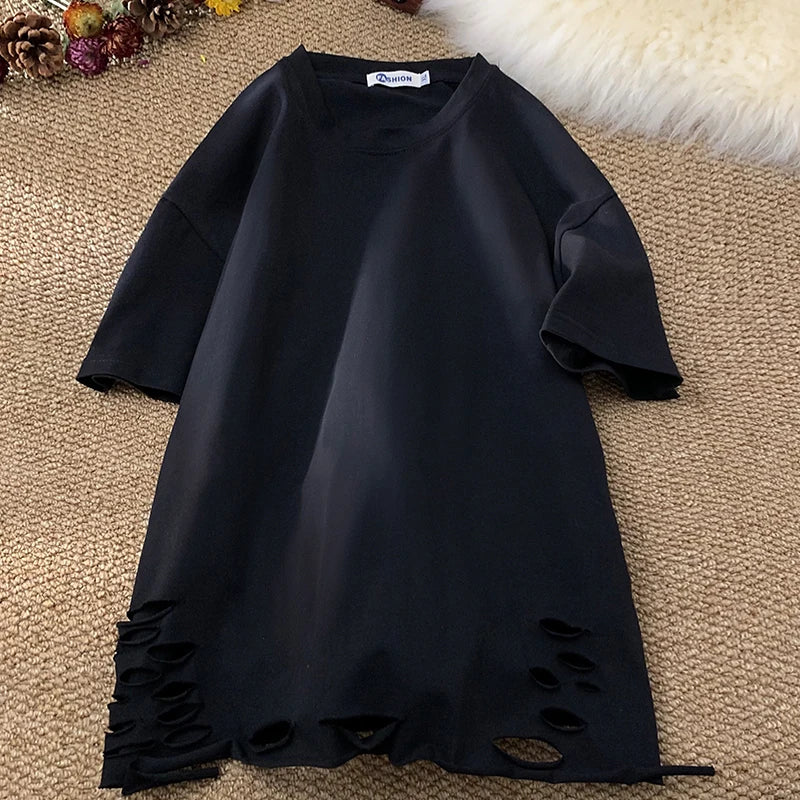 Distressed T-Shirt Black, XS - Streetwear T-Shirt - Slick Street