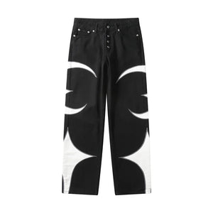 Crescent Embroidery Patchwork Baggy Pants black, S - Streetwear Pants - Slick Street