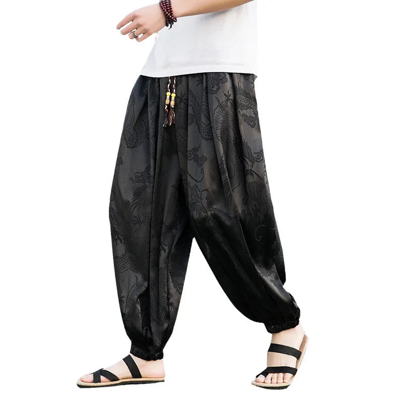 Dragon With Flower Theme Pants , - Streetwear Pants - Slick Street