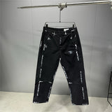 Ebony Black Splash Paint Style Pants Black, XXS - Streetwear Pants - Slick Street