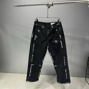 Ebony Black Splash Paint Style Pants Black, XXS - Streetwear Pants - Slick Street