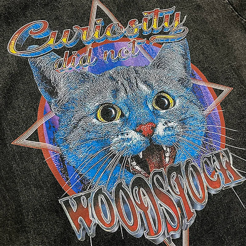 Curiosity Did Not Woodstock Star Cat T-Shirt ,  - Streetwear T-Shirt - Slick Street