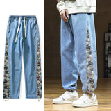 Designer Bear Patchwork Denim Pants Blue, M - Streetwear Pants - Slick Street