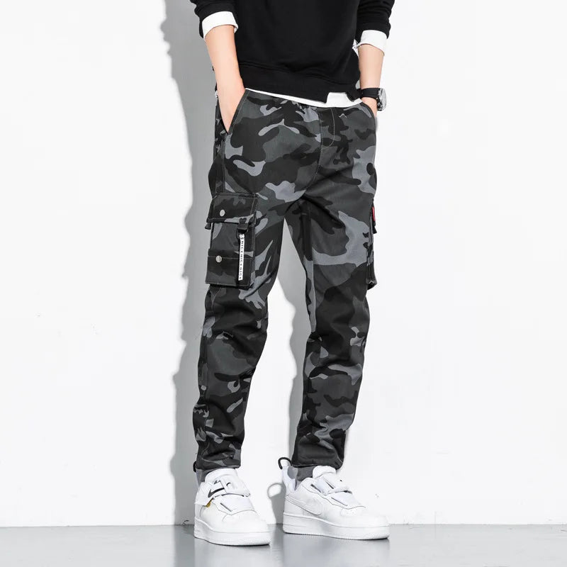 Camouflage Style Cargo Size Pockets Pants Black, XS - Streetwear Pants - Slick Street