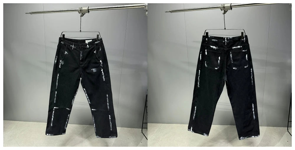 Ebony Black Splash Paint Style Pants , - Streetwear Pants - Slick Street