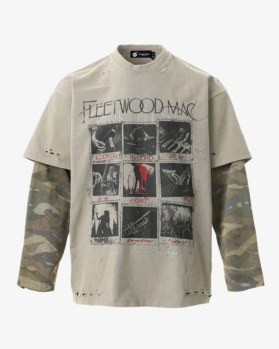 Fleetwood Mac Camo Long Sleeve T-Shirt Gray, S - Streetwear T-Shirt - Slick Street
