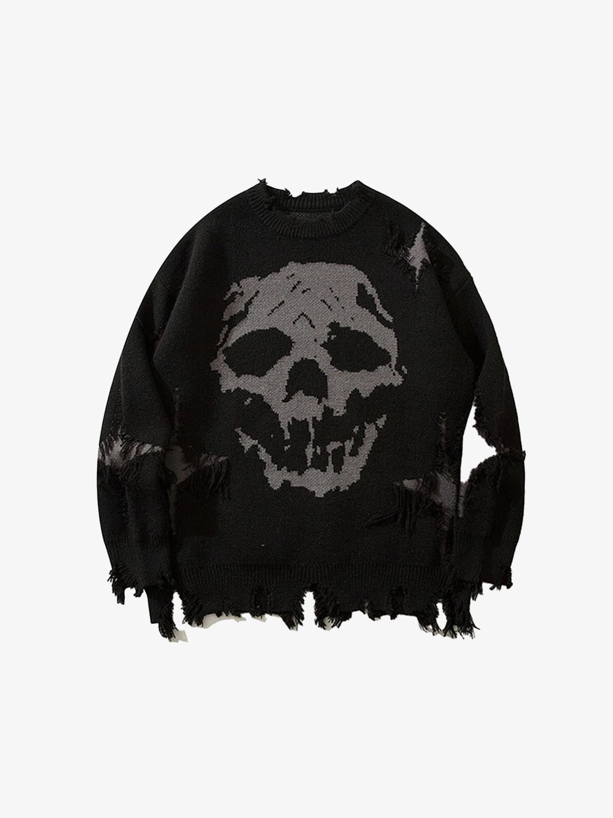 Distressed Gothic Skull Knitted Sweater – Slick Street