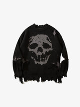 Distressed Gothic Skull Knitted Sweater black, XS - Streetwear Sweatshirts - Slick Street