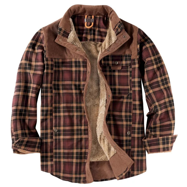 Plaid Sherpa Fleece Jacket Coffee, S - Streetwear Jacket - Slick Street