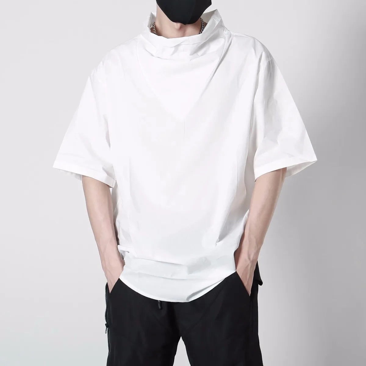 AW1 Techwear Turtleneck Shirt White, S - Streetwear T-Shirts - Slick Street