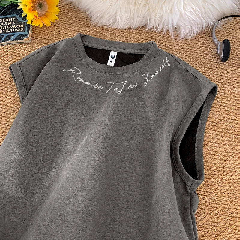 Remember To Love Yourself Sleeveless T-Shirt Gray, XS - Streetwear T-Shirt - Slick Street