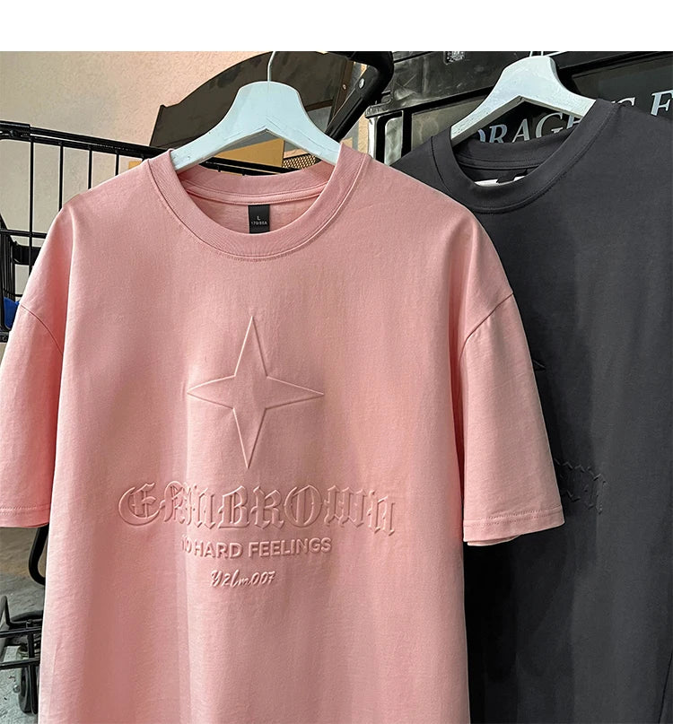 No Hard Feelings Star Polygons Embossed T-shirt , - Streetwear T-Shirts - Slick Street