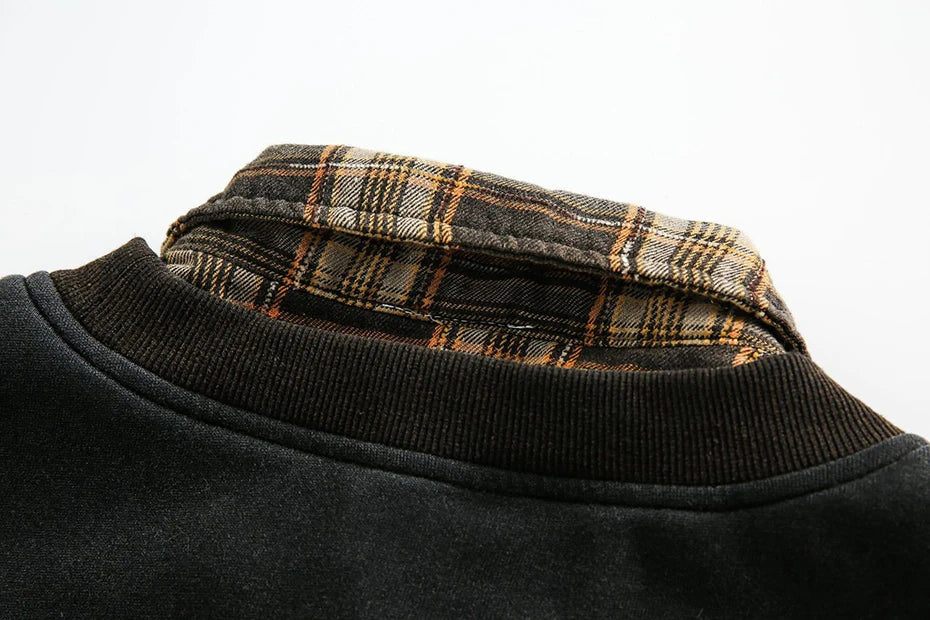 False Two Pieces Plaid Pullover Sweatshirt , - Streetwear Sweatshirt - Slick Street