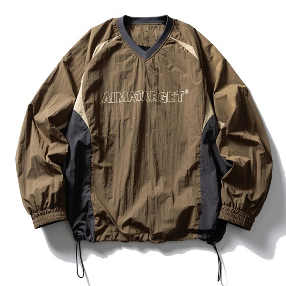 AIMATARGET Color Block Long Sleeve Over Jacket Brown, M - Streetwear Jacket - Slick Street